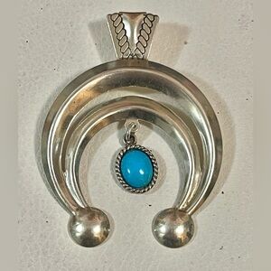 VTG Native American Sterling Silver Turquoise NAJA PENDANT
